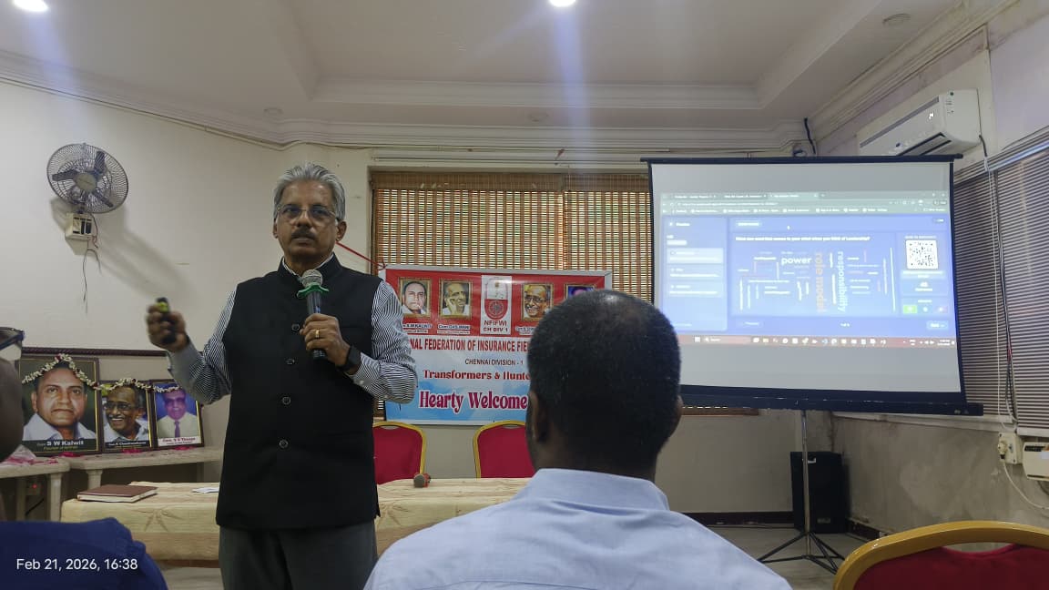 Dr. Sundararaman conducting Leadership Skills masterclass at National Federation of Insurance Field Workers of India, Chennai